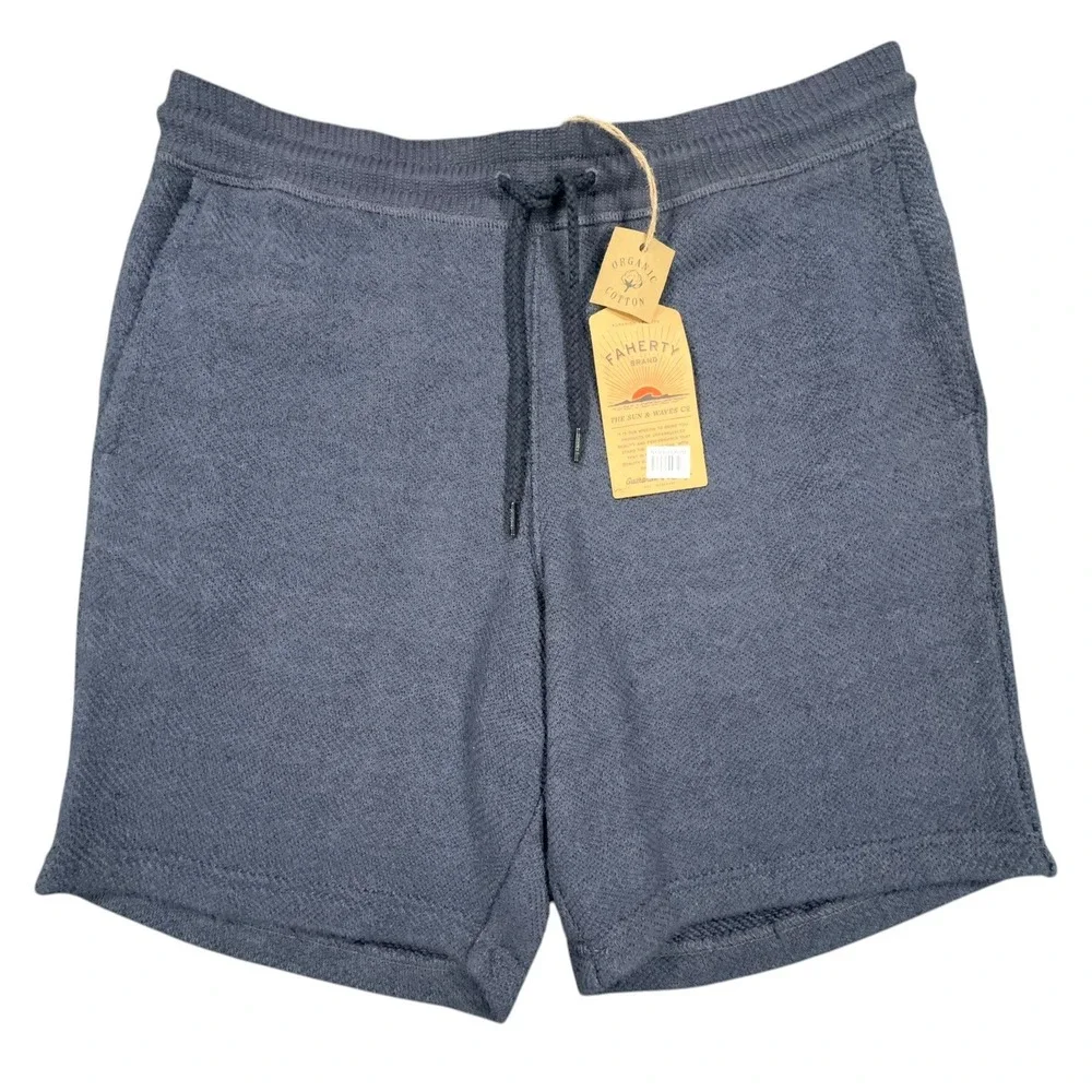 Faherty Organic Cotton Knit Shorts Mens XL Blue Dusk Drawstring Casual NWT